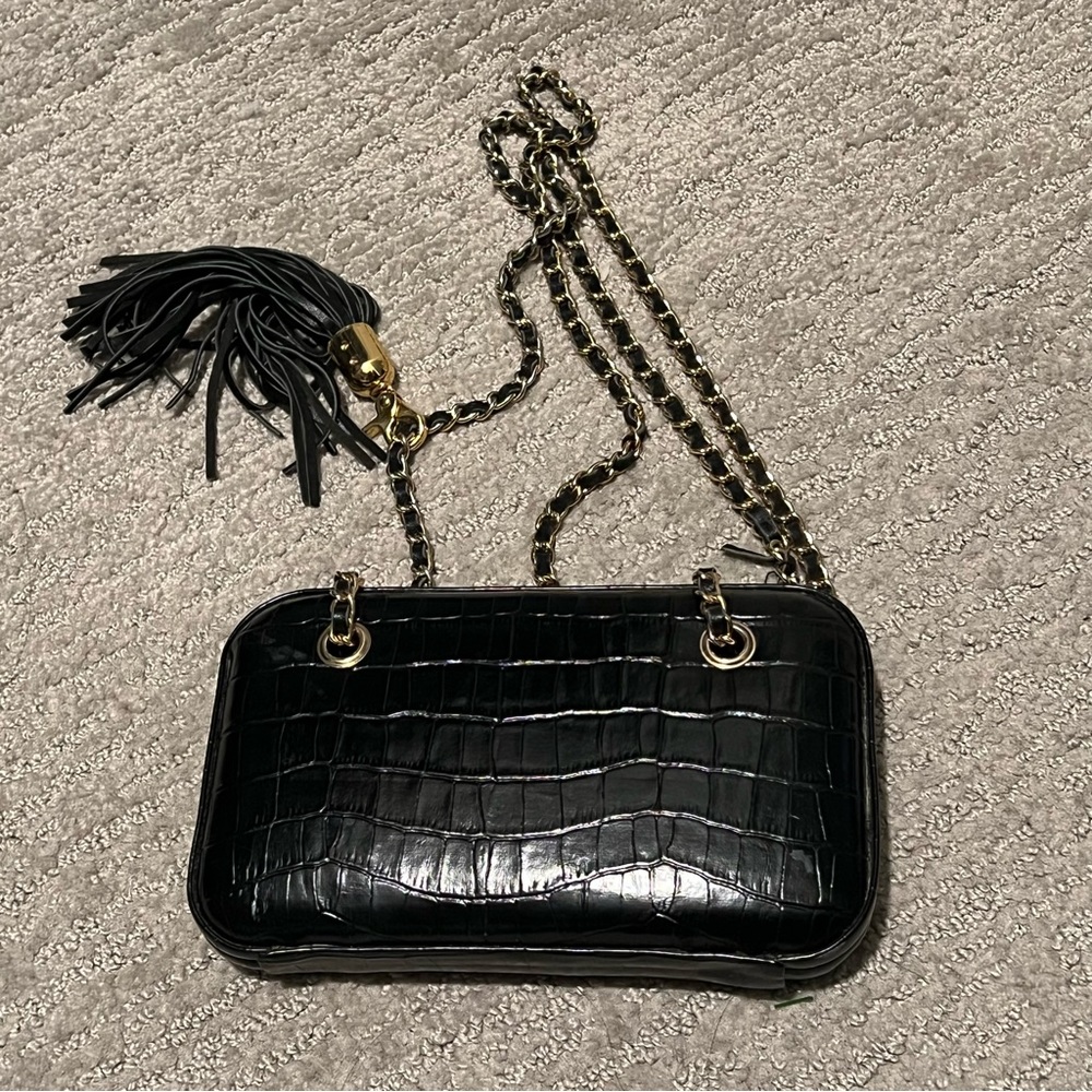 BCBG max azria black clutch with chain straps